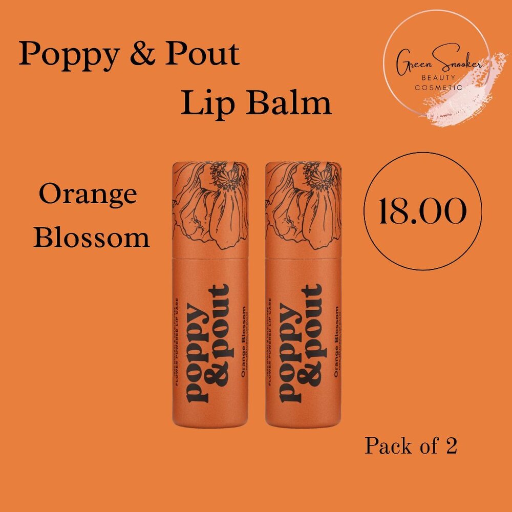 Poppy & Pout, Orange Blossom Lip Balm,100% Natural, Pack of 2
